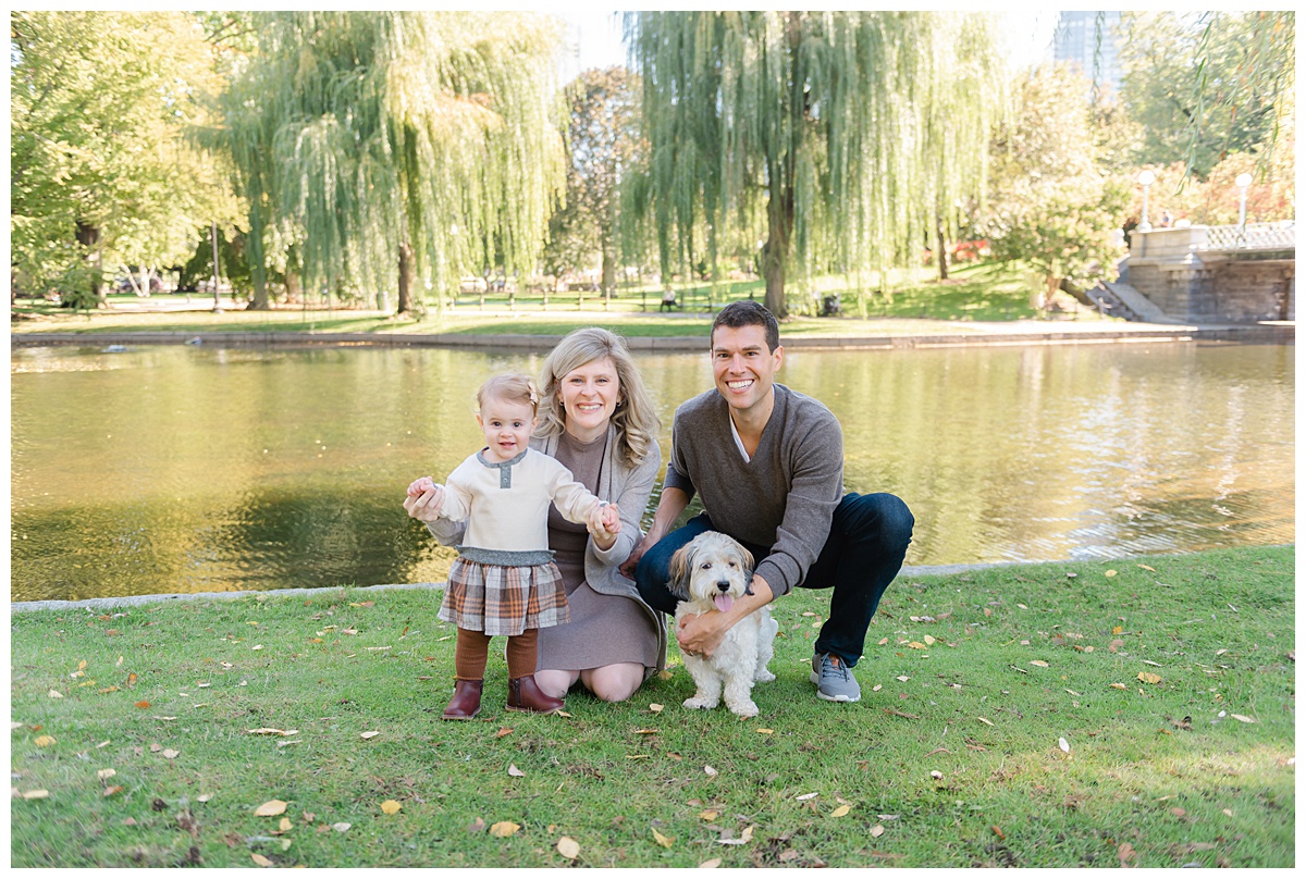 family with dog and baby at the boston public gardens